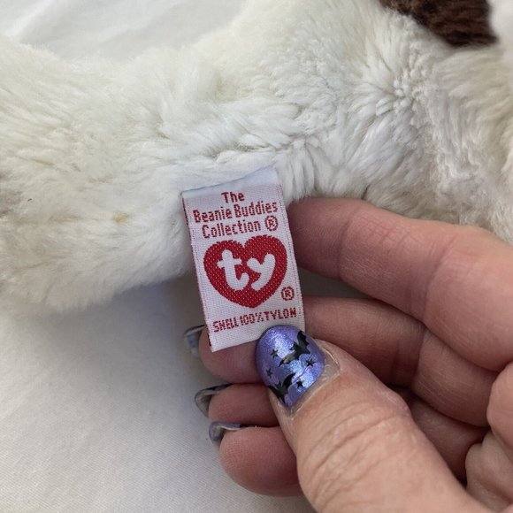 Ty Beanie Buddies Butch Bull Terrier 2002 Puppy Dog Plush 14" Laying White Brown - Picture 6 of 6